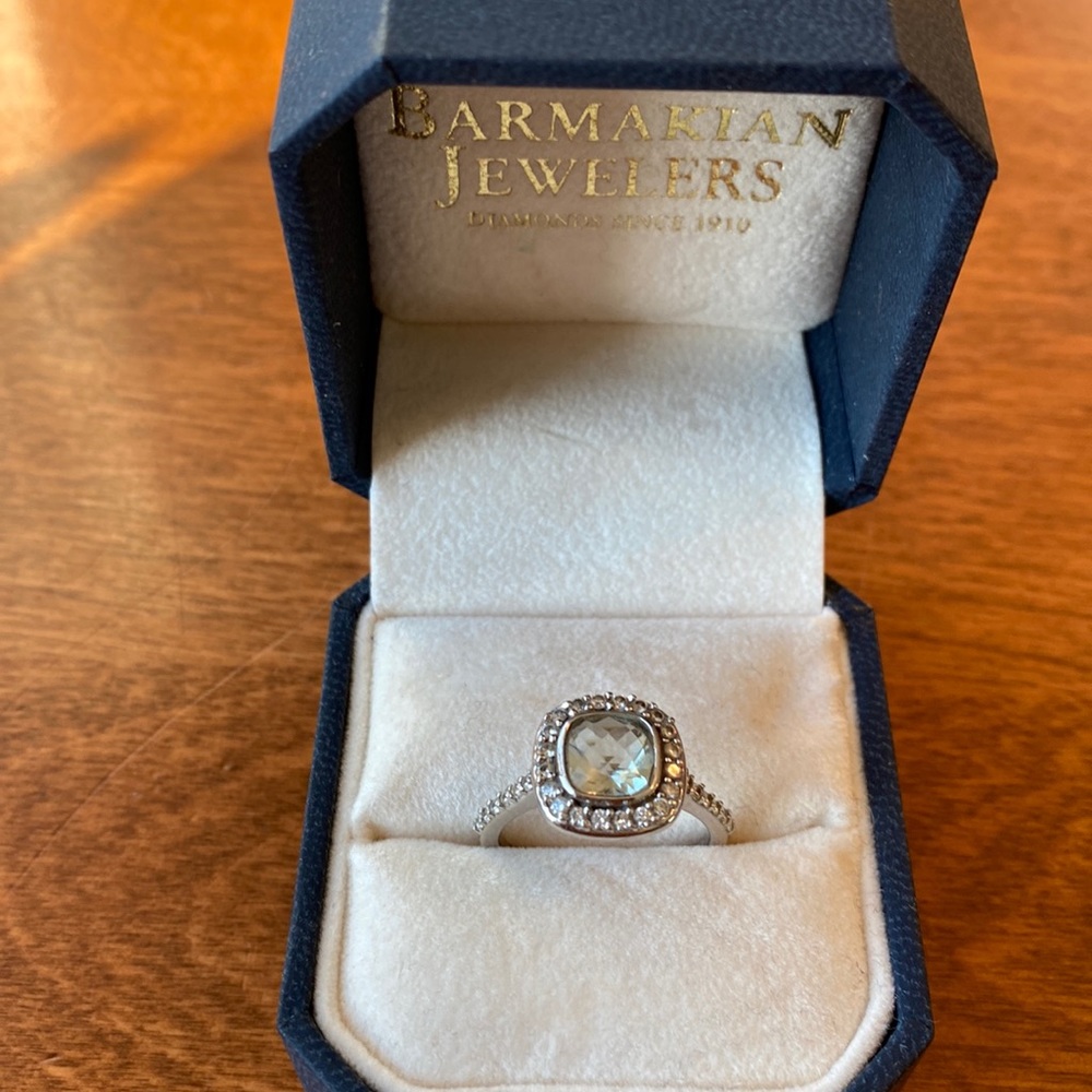 Green Amethyst Ring in 14KWG with 32 diamonds .41CTW.